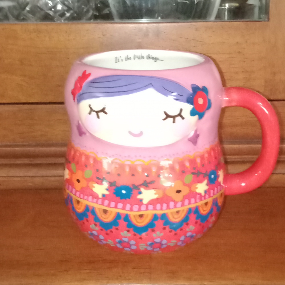 NATURAL LIFE Pink and Red Mug with Floral Design